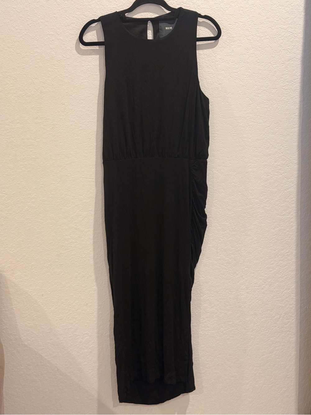 Anthropologie Black Sleeveless Ruched Midi Dress